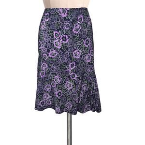 SAG HARBOR Pretty Purple Green Floral Print Flare Hem Skirt 8P 8 Petite